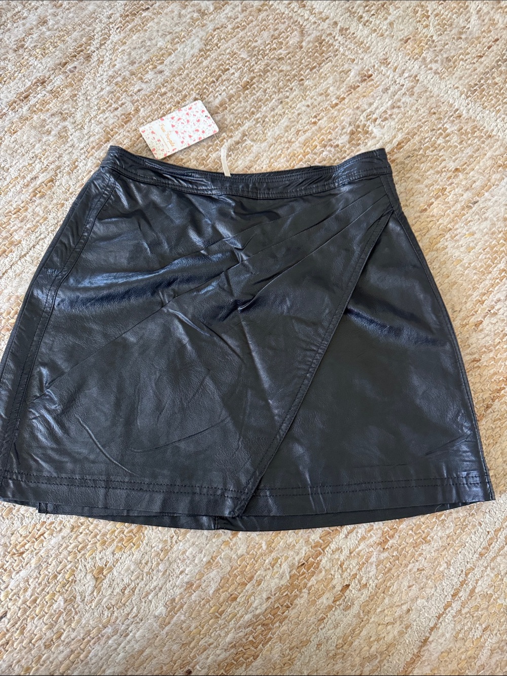 Free People Black Faux Leather Mini Wrap Skirt